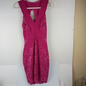 Guess Fuchsia Backless Lace Dress